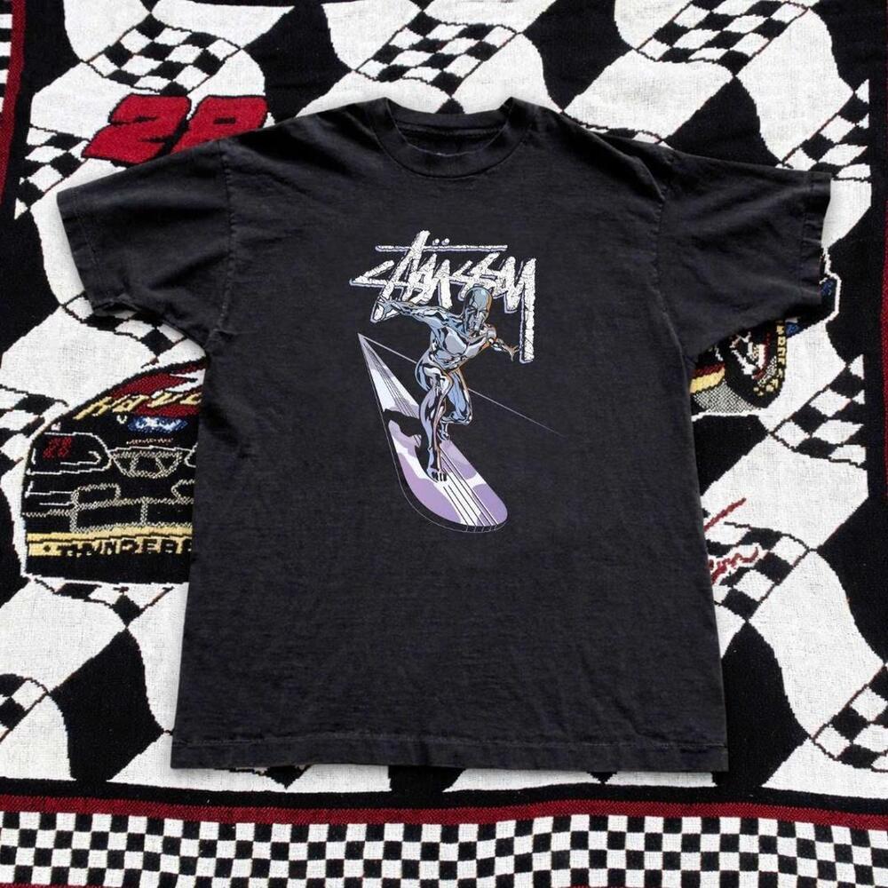Stussy Surfing Tee Black And Purple Streetwear Style